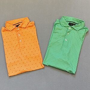 RLX Ralph Lauren Golf Polo Lot Mens Large Orange Green Performance Shirt 2PK